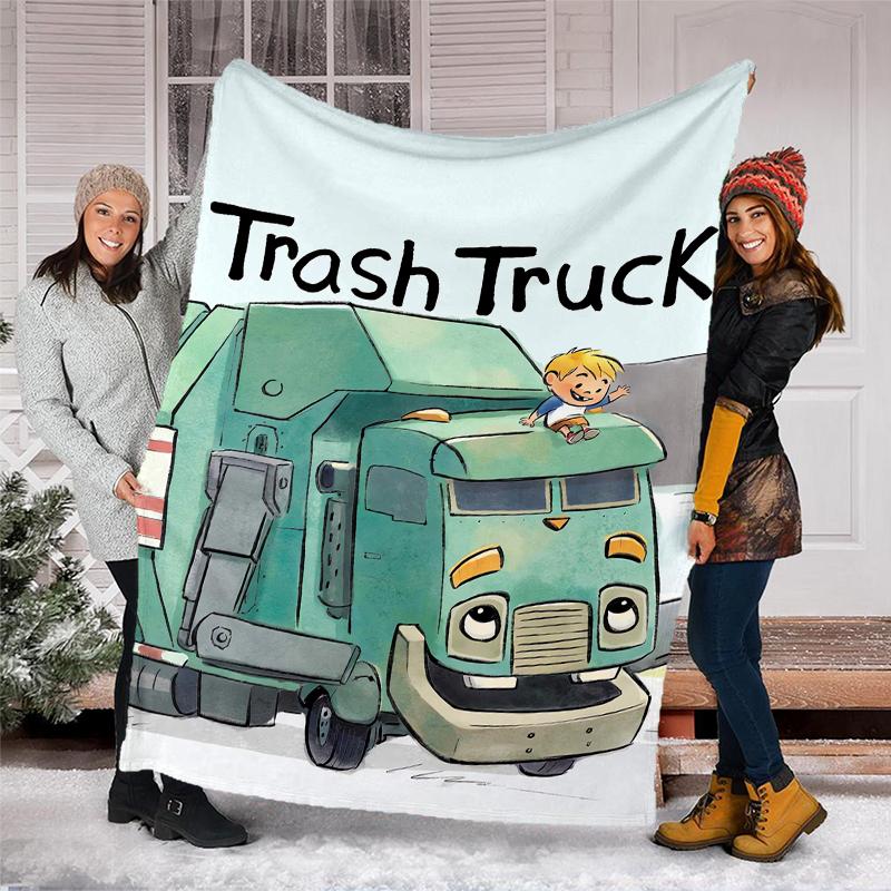 Trash Truck Theme Printed Blanket - Perfect for Couch, Bed, Travel & Outdoor Use | Machine Washable, Cozy & Durable.