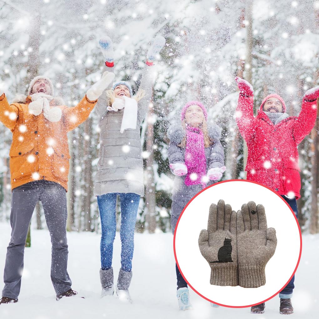Winter Autumn Warm Gloves Bird Cat Women Men Thermal Cold Protection Hand Warmer Soft Windproof Mittens Outdoor Cycling