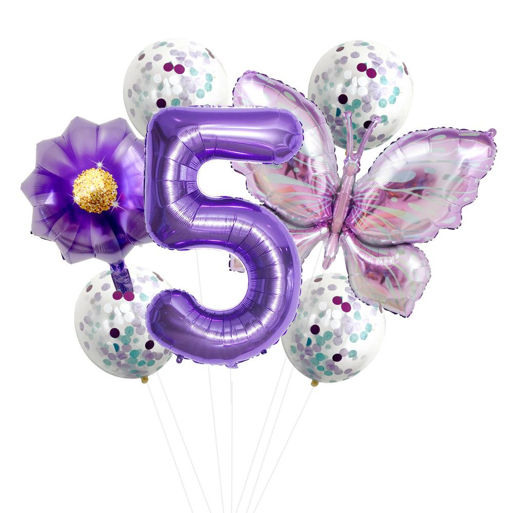 Butterfly 32 Inch Digital Flower Aluminum Film Balloon Set Baby Birthday Balloon Party Decoration Scene