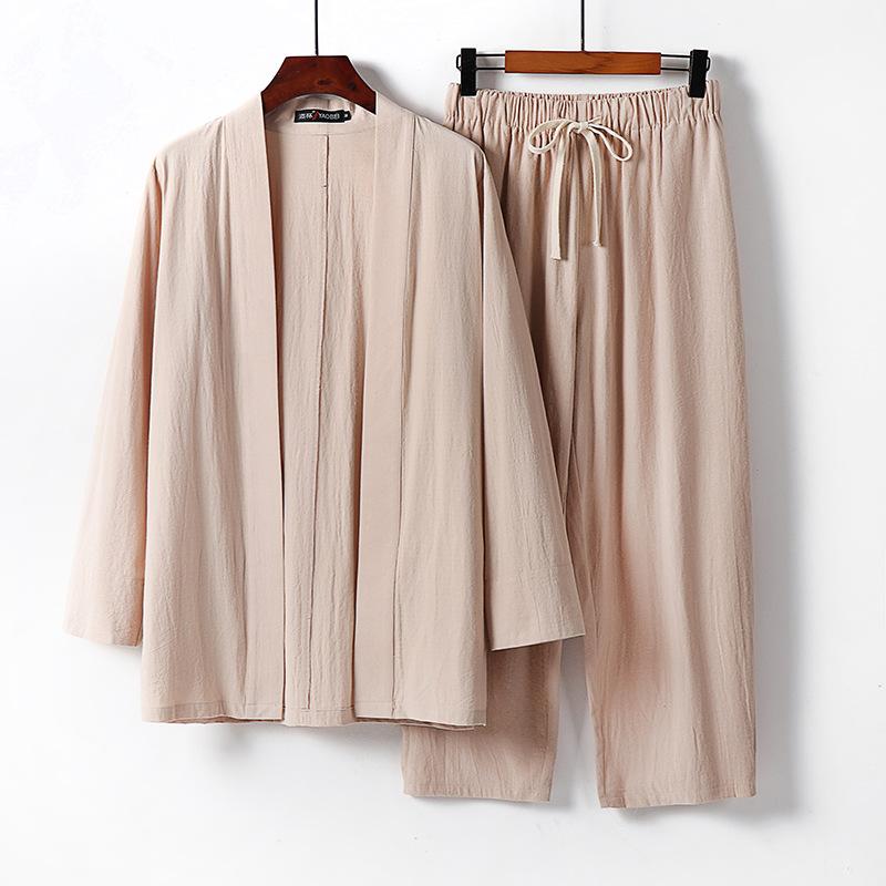 Linen Suit Men's Casual Short-sleeved Men's Chinese Style Summer Ice Silk Thin Nine-point Sleeve Cotton and Linen Two-piece Suit Men