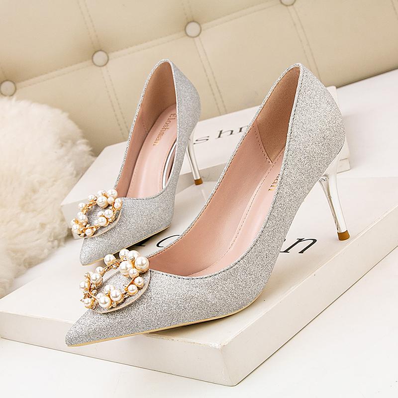 NEW Women Pumps Rhinestone High Heels Shoes Women Pointed Toe Crystal Pearl Party Shoes Sexy Wedding Shoes