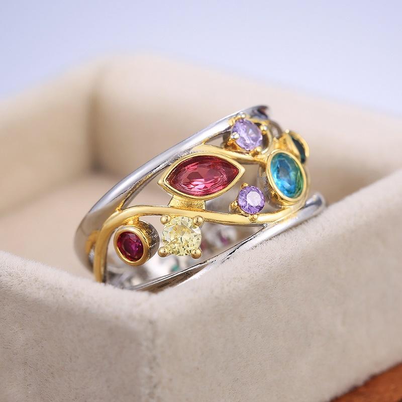 Irregular Colorful Crystal Rings for Women Hollow Out Design Inlaid Zirconia Fashion Party Jewelry Finger Accessories