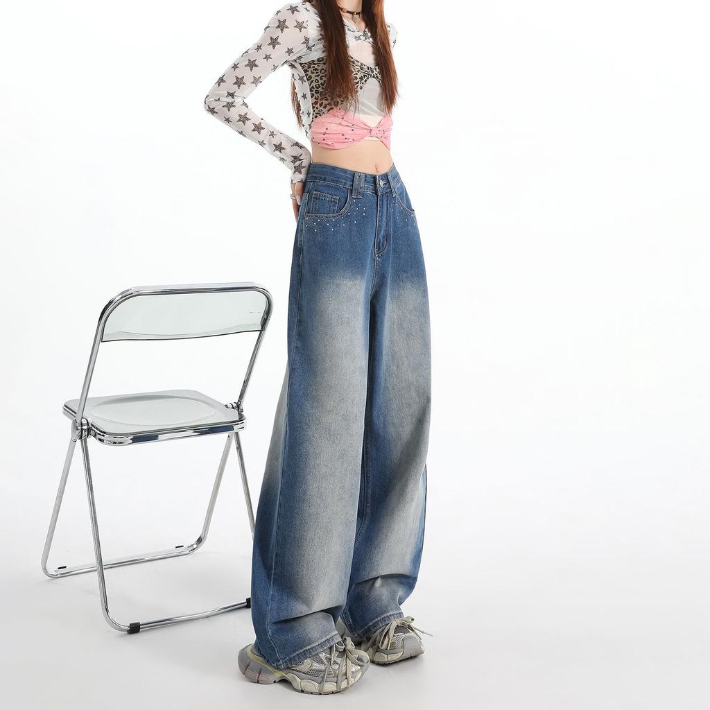Fashion High Waist Unique Design Slim Straight Loose Floor Sweeping Wide Leg Denim Pants Spring Summer For Women Casual Pants Oversize Denim Trousers