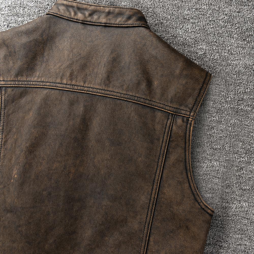 Vintage Motorcycle Vest Genuine Cow Leather Biker Vests Soft Slim Fit Men Genuine Leather Sleeveless Jacket Spring