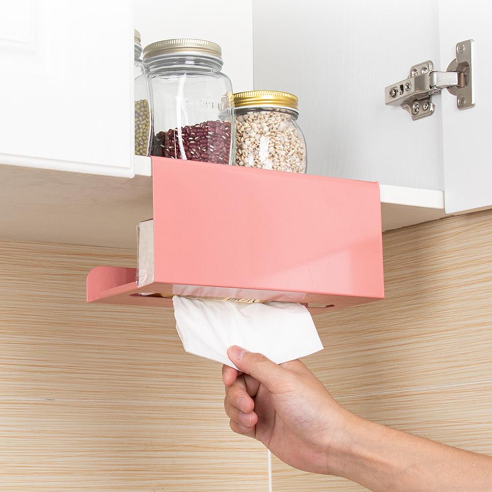 Paper Towel Holder Under Cabinet Hanging Tissue Extraction Box Japanese-style Rack Iron Blue