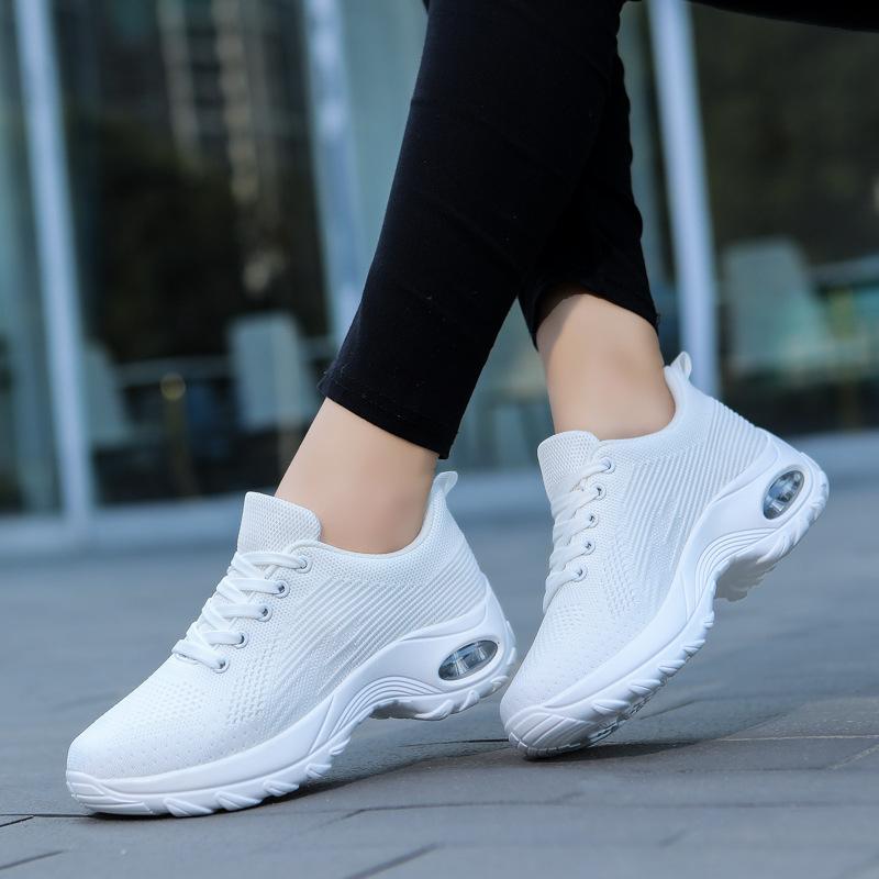 Fashion Women Casual White Sneakers Breathable Mesh Sneakers Air Cushion Shoes Women Walking Sports Lightweight Thick Sole Shoes Spring