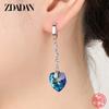 ZDADAN 925 Silver Heart Blue Crystal Earrings For Women Wedding Jewelry Charm Gift