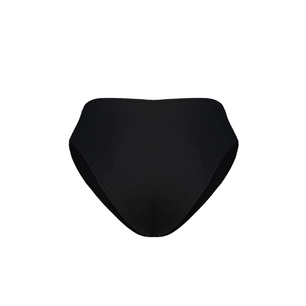 Black Textured High Waist Bikini Bottom Tbess23ba00128