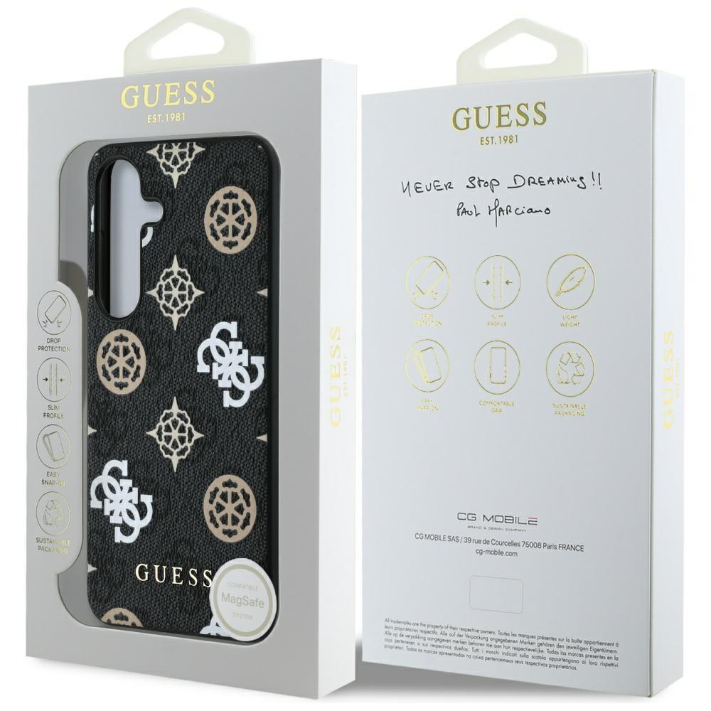 Guess 4G Printed Colored Peony Pattern Case Magsafe For Samsung Galaxy S25 Black