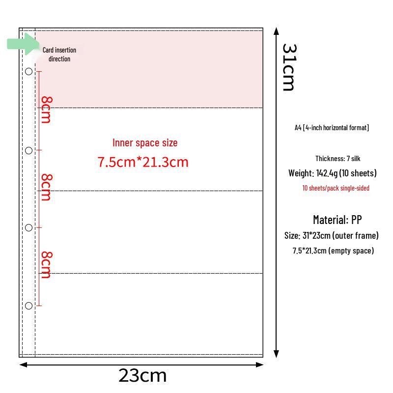 Transparent A4 and A5 Card Album Refills: 4-Pocket, 9-Pocket, 4-Inch Photo Pages
