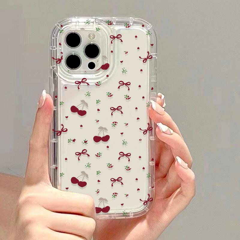 Pink Bowknot Cherry Phone Case For IPhone 17 Air 15 16 13 11 12 14 Pro Max 7 8 Plus Air 16e XR Shockproof Soft Clear Cover Coque