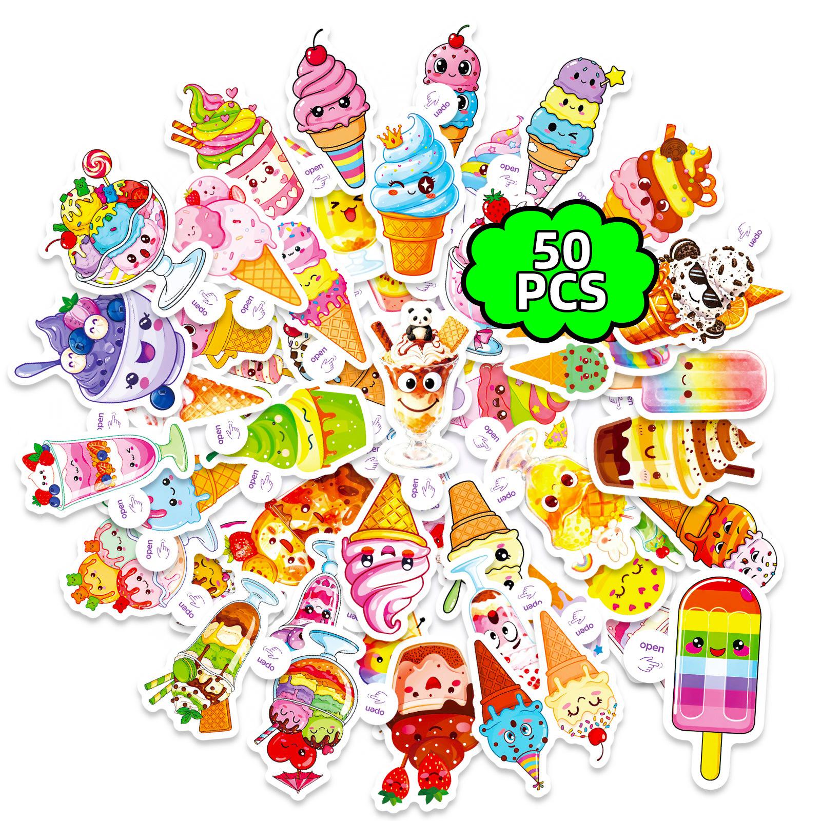 50 Cartoon Ice Cream Desserts Cute Expression Graffiti Stickers Easy To Tear Small Handle Suitable For Children Hand Stickers