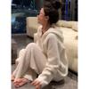Damen Übergröße Kapuzen-Fleece-Pyjama-Set - Herbst/Winter Flanell, Lockerer Schnitt, Einfarbig
