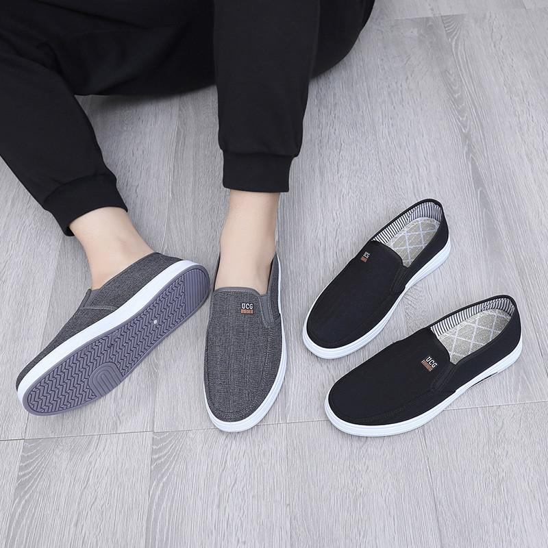 Men's Canvas Shoes Low Top Joker Men's Casual Breathable Men's Shoes One Pedal Lazy Work Shoes
