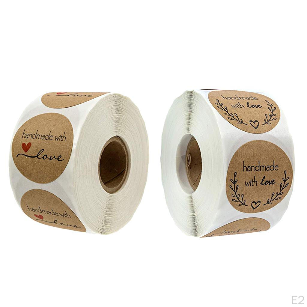 500pcs Round Kraft Paper Stickers Labels - Black Heart
