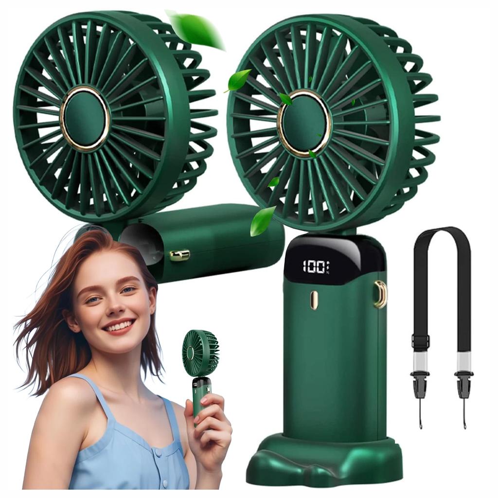 Handfläkt Trådlös, Bärbar Och Skrivbordsfläkt, Med Telefonhållare, USB-C Laddning, 18650 Batteri, Alogy Coolbreeze™ - Grön