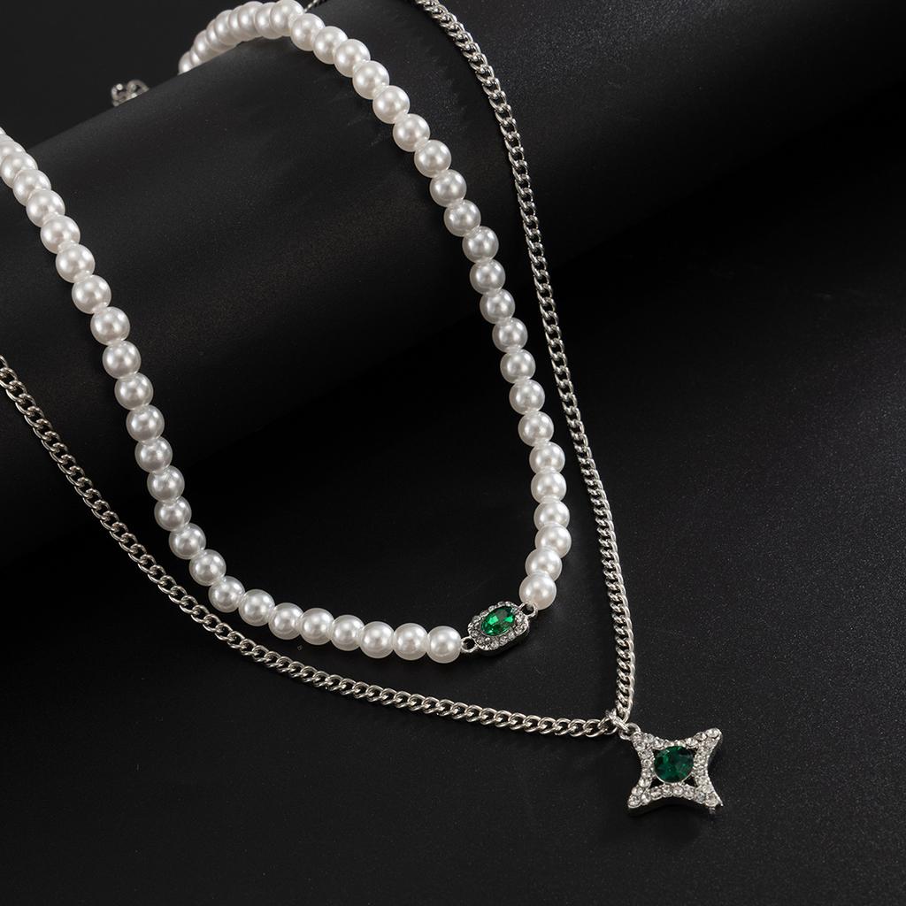 Hip Hop Pearl Diamond Necklace Set Male Tide Personality Clavicle Chain Jewelry