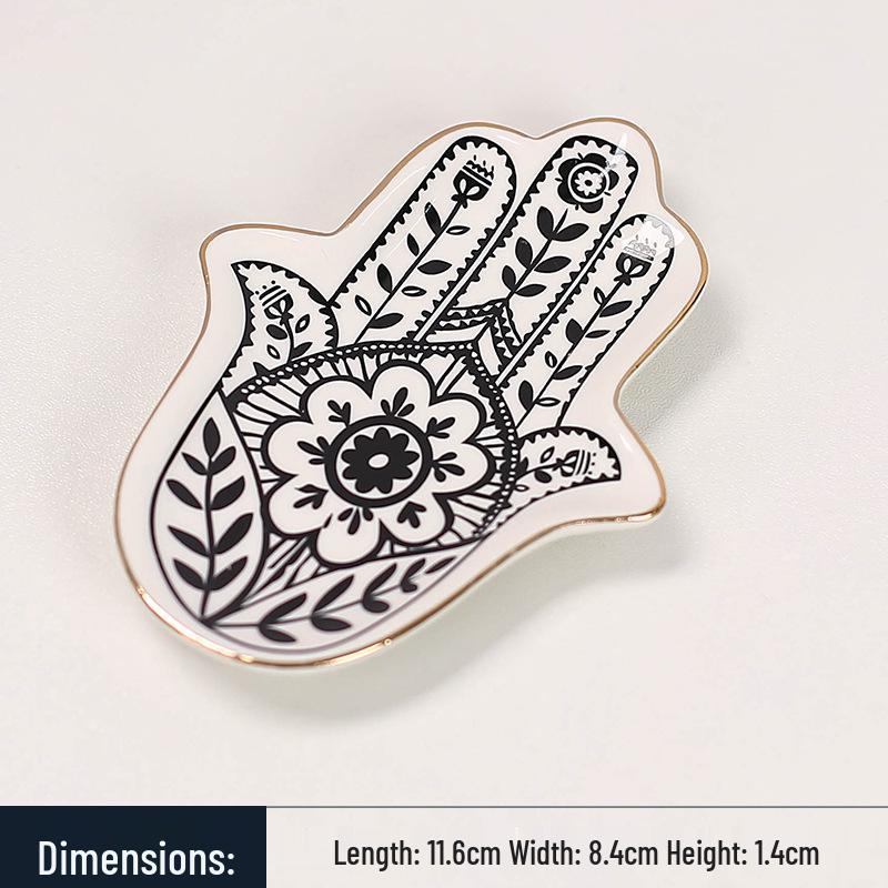 Hand-Shaped Gold Rim Ceramic Jewelry Tray with Custom Logo Design