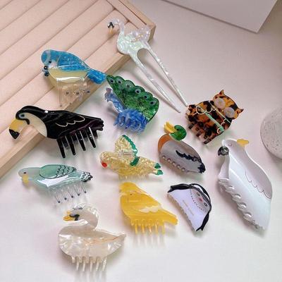 Creative Kawaii Animal Hair Claws Acetate Fibre Colorful Goose Penguin Parrot Bird Hair Clips Woman/Girl Hair Accessories
