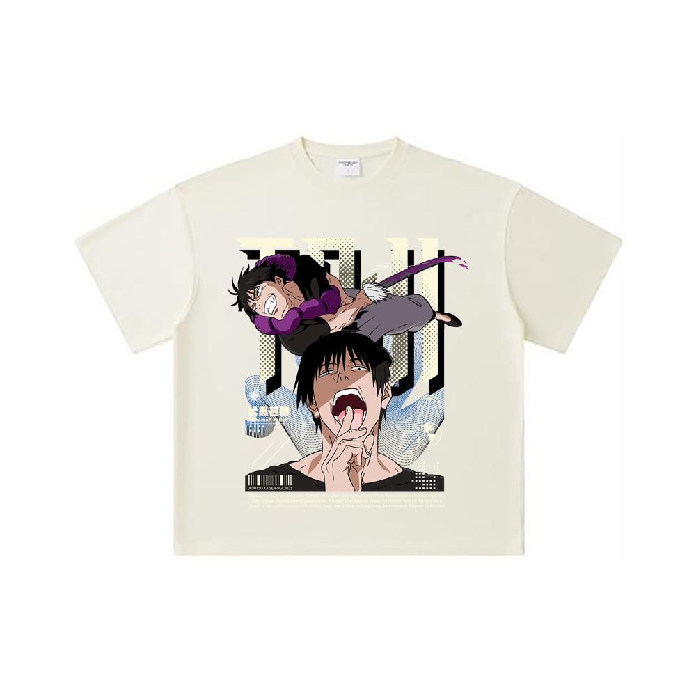 260 GSM Double Yarn 32 Count 100% Cotton Jujutsu Kaisen V47 Toji Print Unisex Heavy Cotton T Shirt