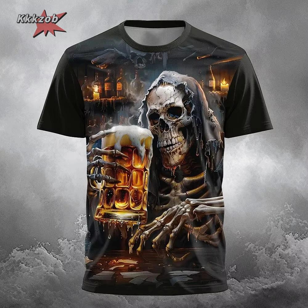 

Skull Beer 3D Printed Gothic Horror Skull Men s Printed T-Shirt Party Street Casual T-Shirt Short Sleeve Round Neck Shirt Tops 6XL