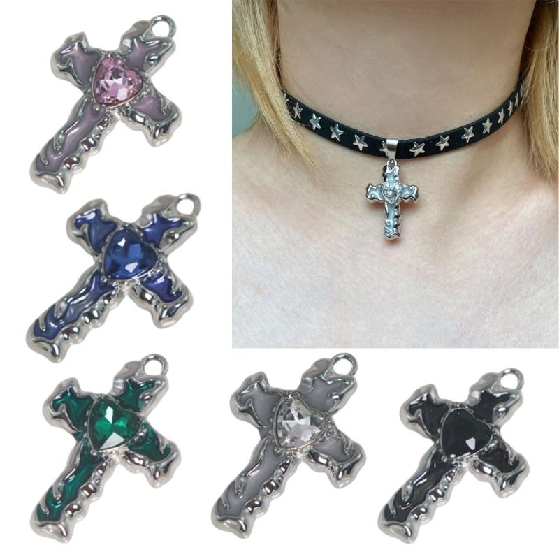 Versatile DIY Alloy Cross Charm Dripping Oil and Diamond Jewelry Component Pendant for DIY Crafts Neckalce Earrings