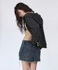 Holpeipeo Dirty Wash Damaged Denim Short Skirt (Black)