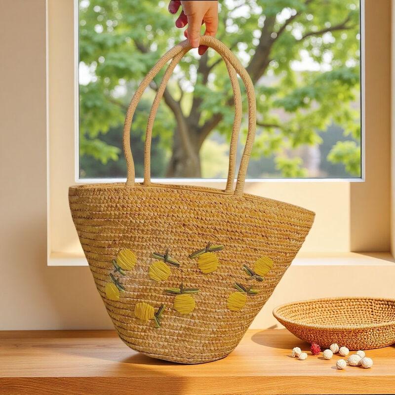 Lemon Straw Woven Tote Bag