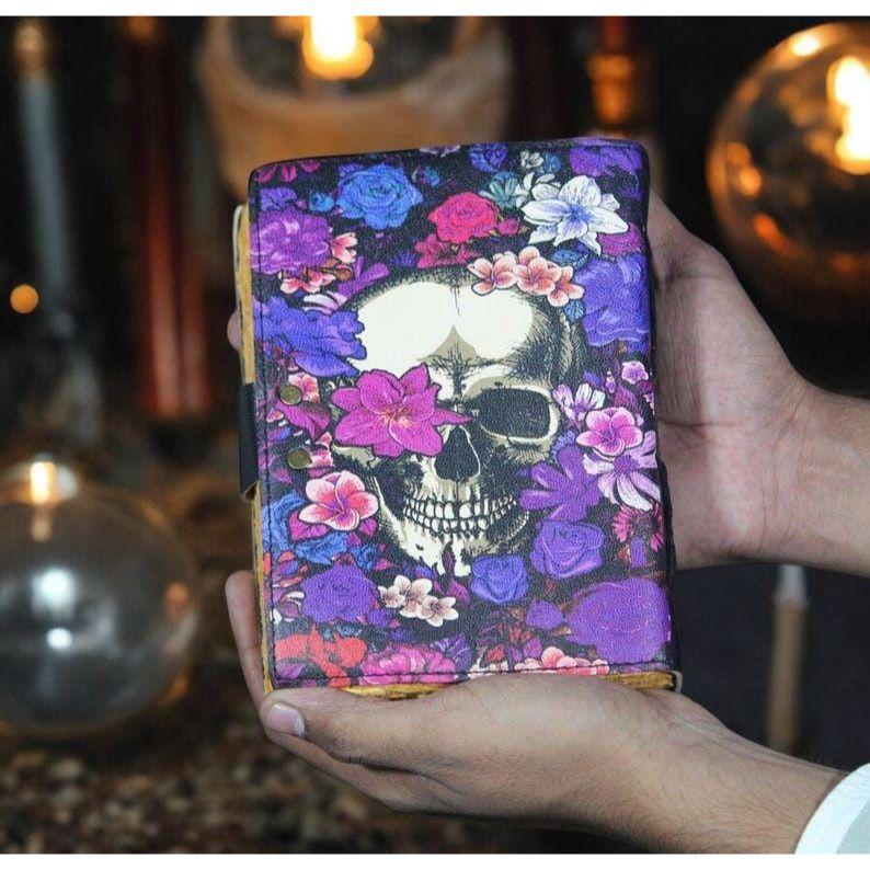 

Leather Journal, Grimoire Book of Shadows, Handmade Vintage Journal, Witchcraft Gift for Men & Women, Floral design 7 x 5 in