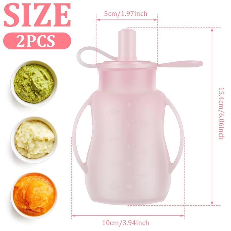 Practical-2Pcs Silicone Children Food Supplement Pouches - Leak-Proof, Squeeze & Suckable Milk/Juice Storage Bags