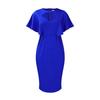 Women Solid High Waist Short Sleeve Pencil Bodycon Office Commute Dress