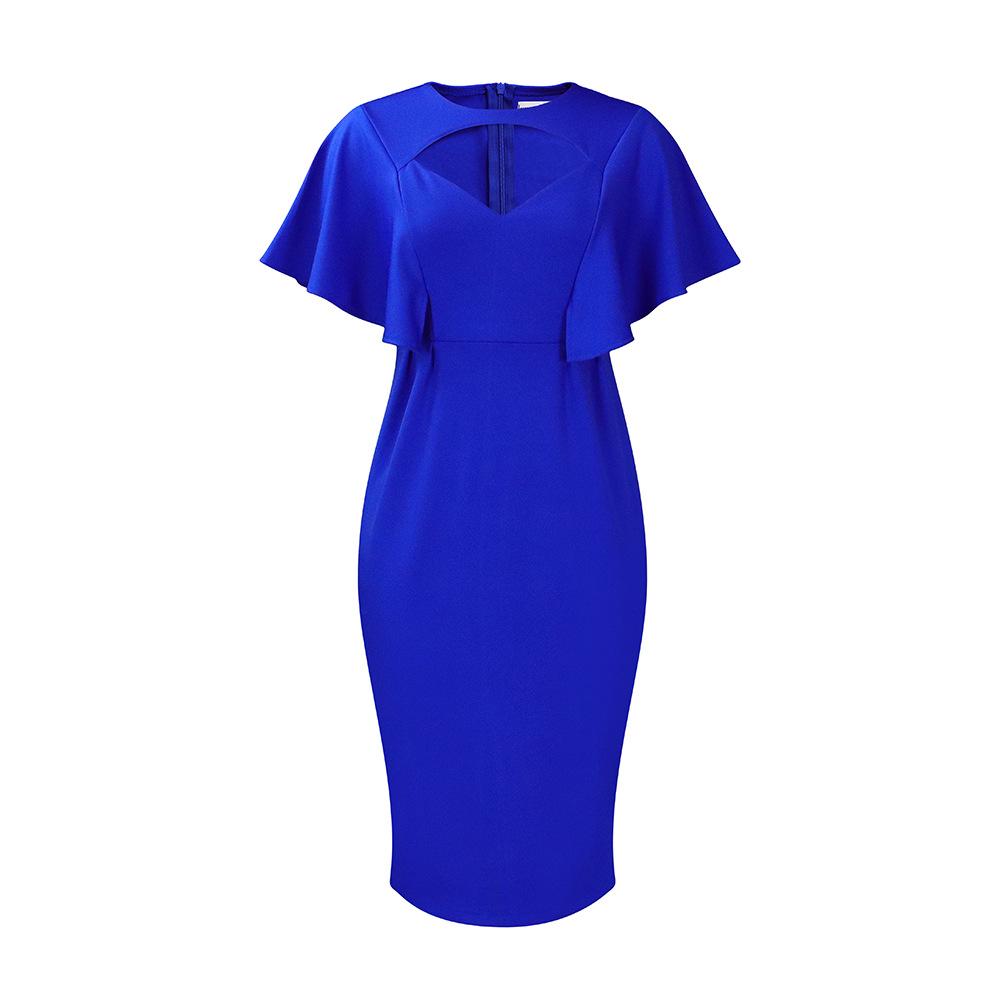 Women Solid High Waist Short Sleeve Pencil Bodycon Office Commute Dress