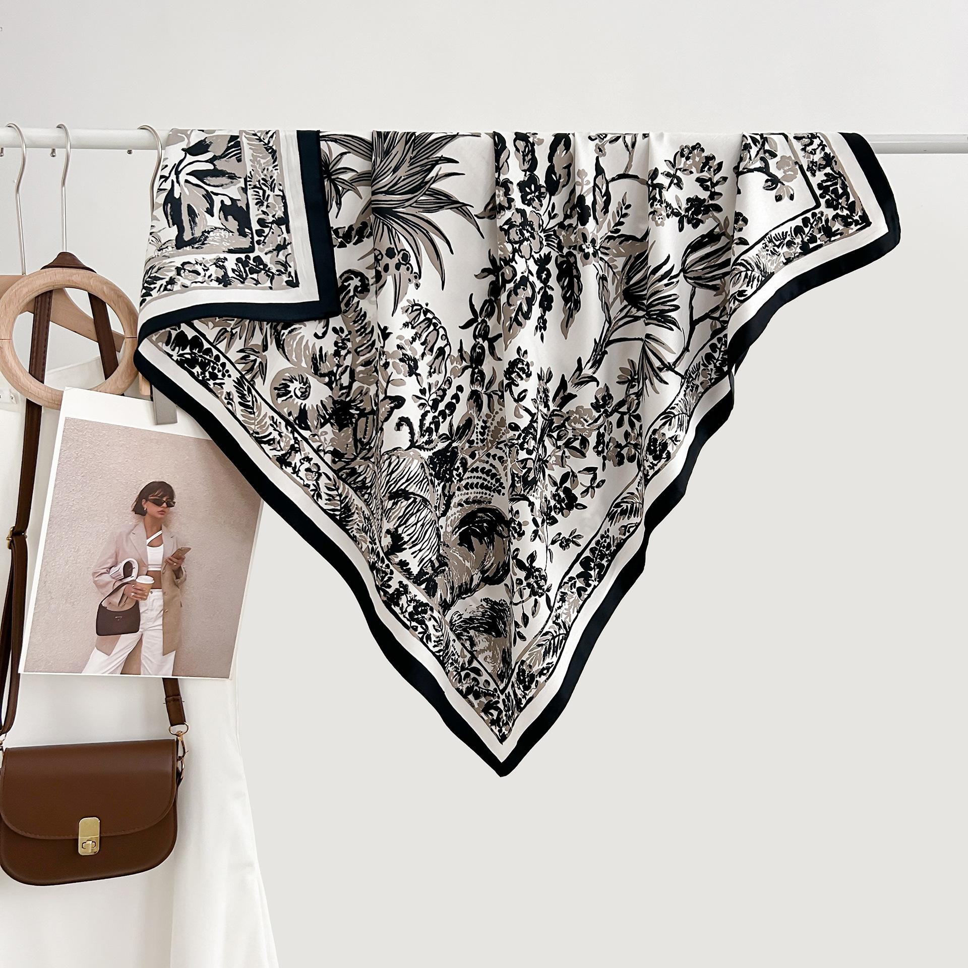 JiyunD  90x90cm Polyester Scarf - Elegant French Floral Design, Affordable Luxury Fashion Accessory