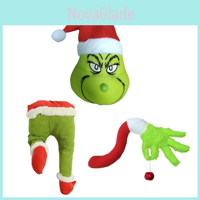 Charming Grinch Christmas Decorations Furry Green Leg And Head Tree Ornament Set