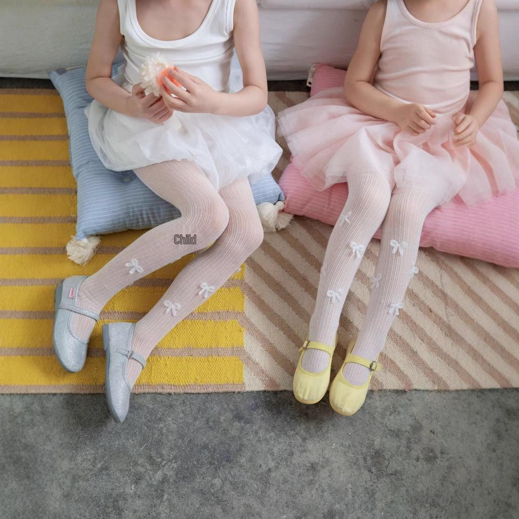 Koreanischer Stil Schleifenfuß Strumpfhose - Sommerstrümpfe aus gekämmter Baumwolle für Mädchen