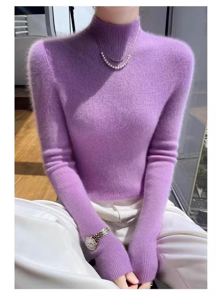 Damen Kaschmir Pullover mit halbem Rollkragen, figurbetont - Nahtlose Herbst/Winter Strickware