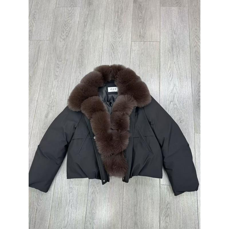 Womens Winter Short Puffer Coat With Detachable Faux Fur Collar Loose Fit Warm Cotton-Padded Jacket Daily Wear