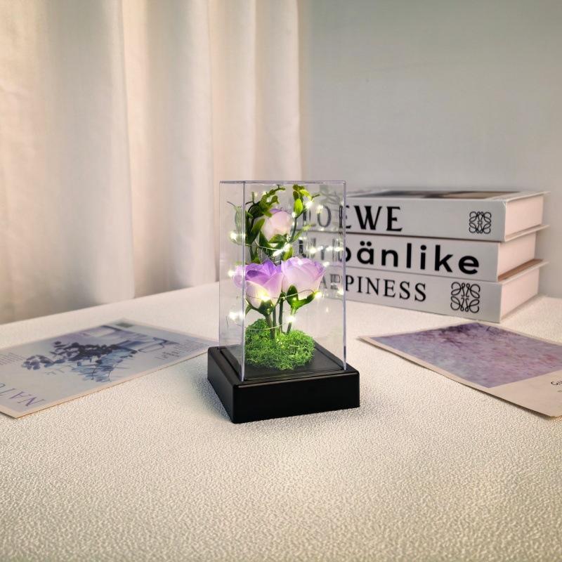 Square immortal rose ornament creative Valentine's Day Mother's Day gift luminous night light ornament