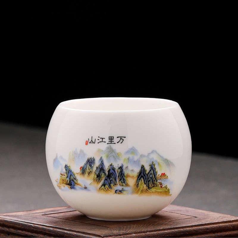 Dehua suet jade white porcelain master cup tea cup household tea cup single cup large ceramic souvenir Arhat cup