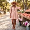 Women's Color V-Neck Half Sleeve Loose Fit Casual Dress for Work Commute