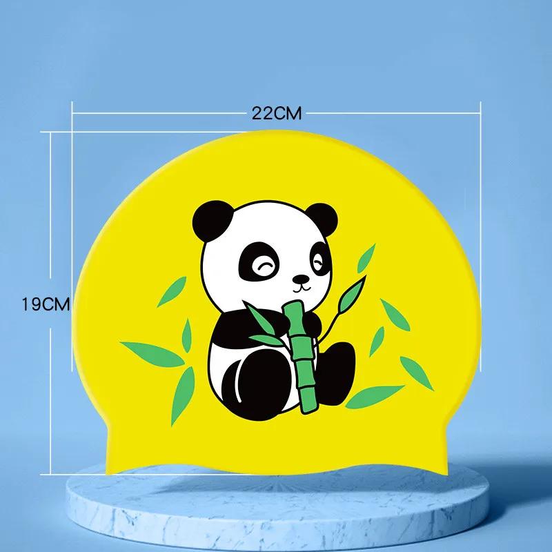 Nové chlapecké dívčí plavecké čepice Roztomilá kreslená panda Silikonová plavecká čepice Vysoce elastická Vodotěsná Dětské doplňky k bazénu Plavecká čepice