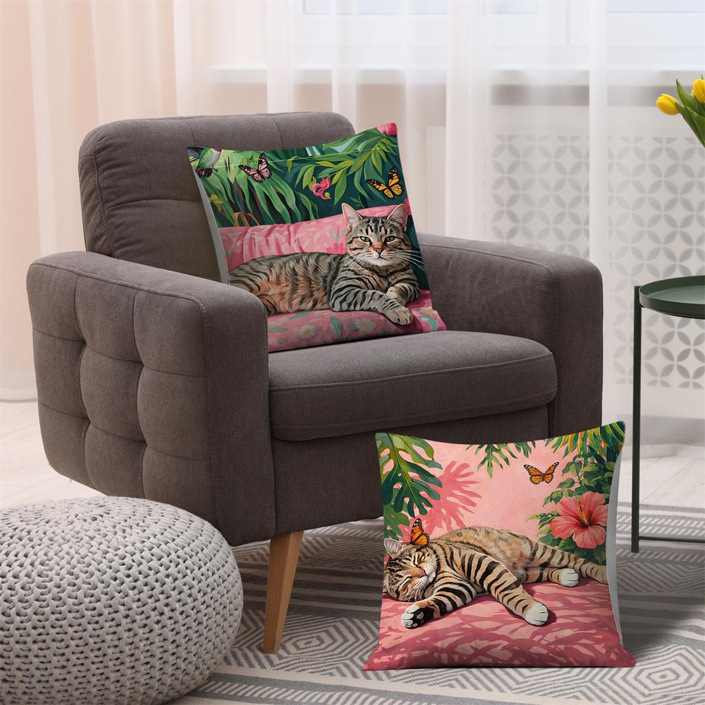 4pcs Tropical jungle cat digital printing pillow cover Short plush Suitable living rooms bedrooms sofas throw cushion cover