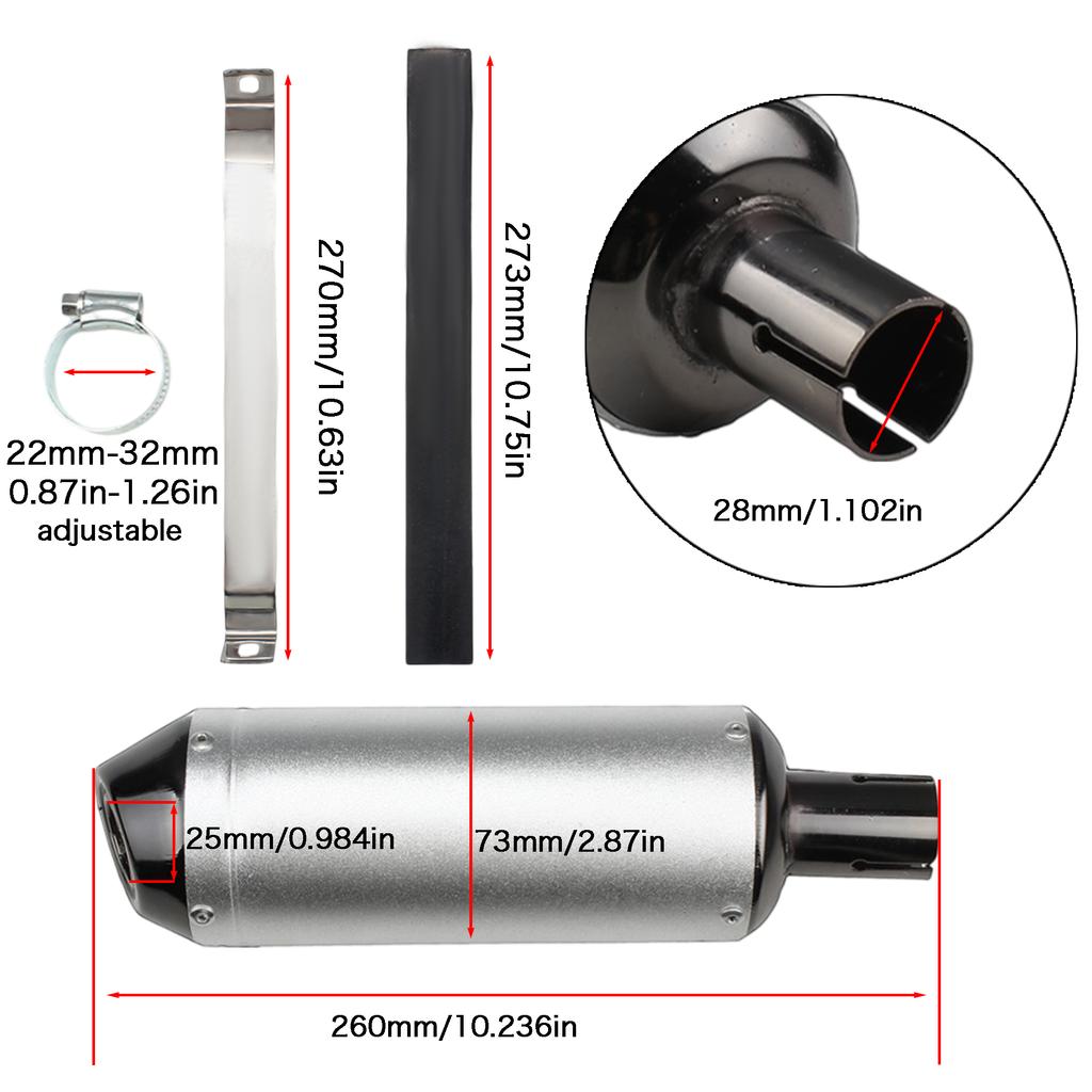 Universal Motorcycle Motocross 28mm Exhaust Pipe for Muffler Systems Silencer Dirt Pit Bike 125cc 150cc Motorbike ATV Scooter