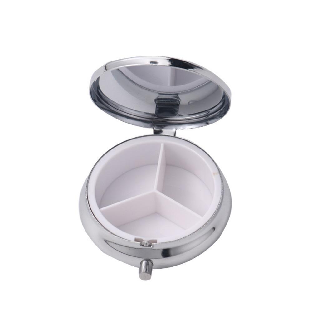 Metal Pill Capsule Box Circular Storage Container Medicine Cases for Travel Floral Print with Mirror Drug Dispenser