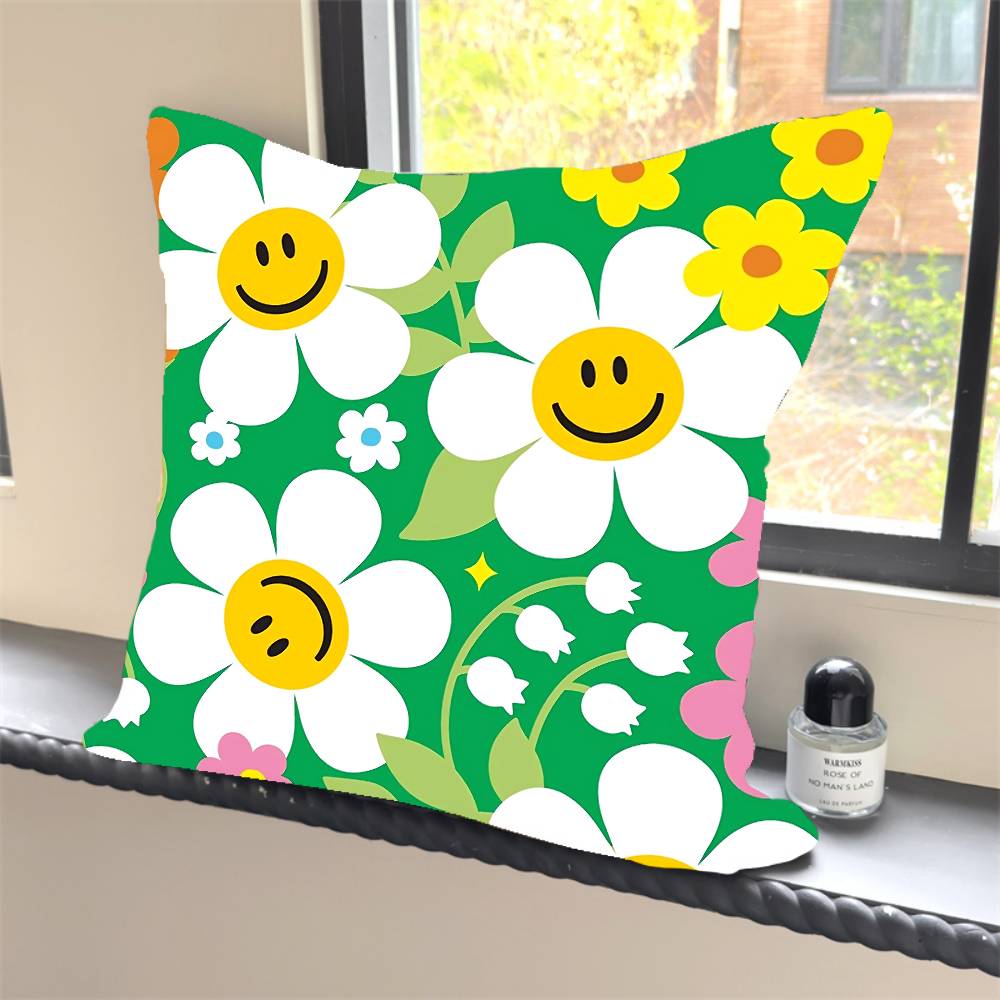 1PC W-Wiggle Wiggles Smile Flower Pillow Case Square  Bedroom Sofa Leisure Comfort Cushion Car Home Decoration Pillowcase 40x40
