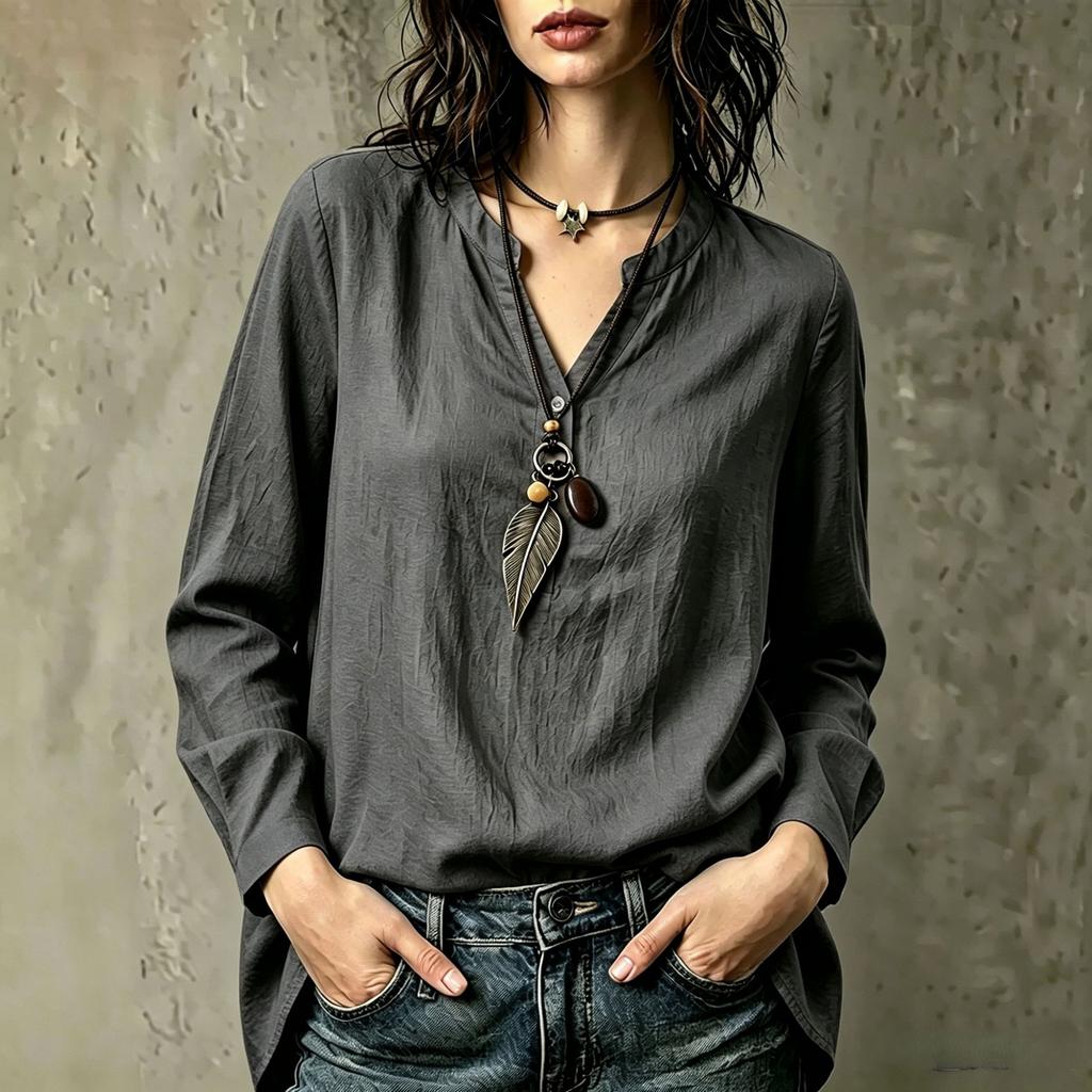 Women's Linen Shirt Casual Long Sleeve Color Button Down Top for Work and Daily Wear