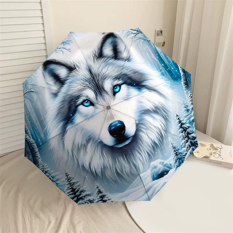 

1PC Wolf Snowy Forest Umbrella-8-Rib Reinforced Portable Folding Travel Suitable for All Seasons Outdoor Daily Use -J0323