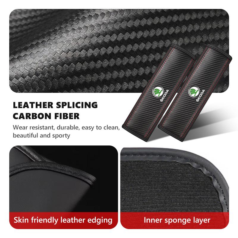 Car Seat Belt Protective Cover Leather Auto Shoulder Guard Cover For Skoda Rapid Octavia Derivative Enyaq-Iv Visions Yeti Scala