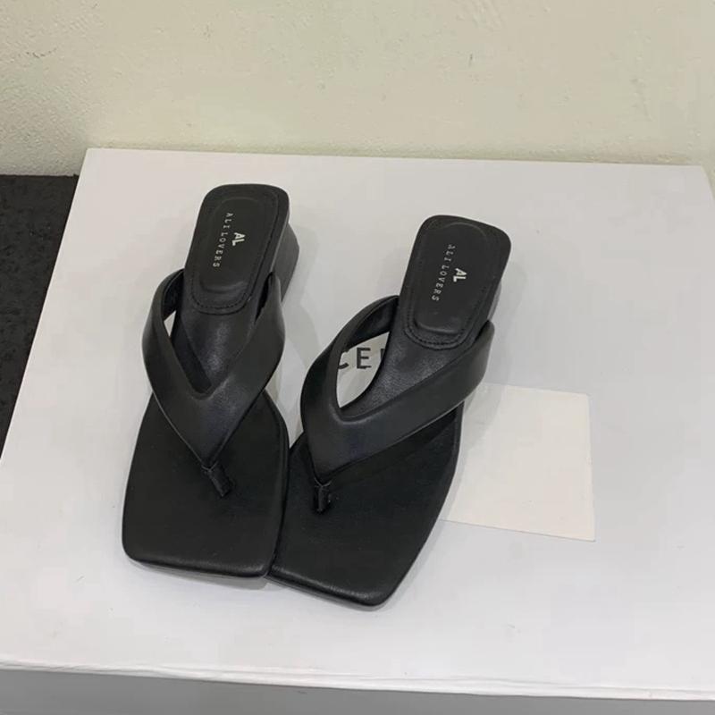 

Fashion SUOJIALUN 2025 Summer Candy Color Women Slipper Fashion Square Toe Slip On Ladies Casual Flip Flop Square Low Heel Outdoor Slide 39 чёрный