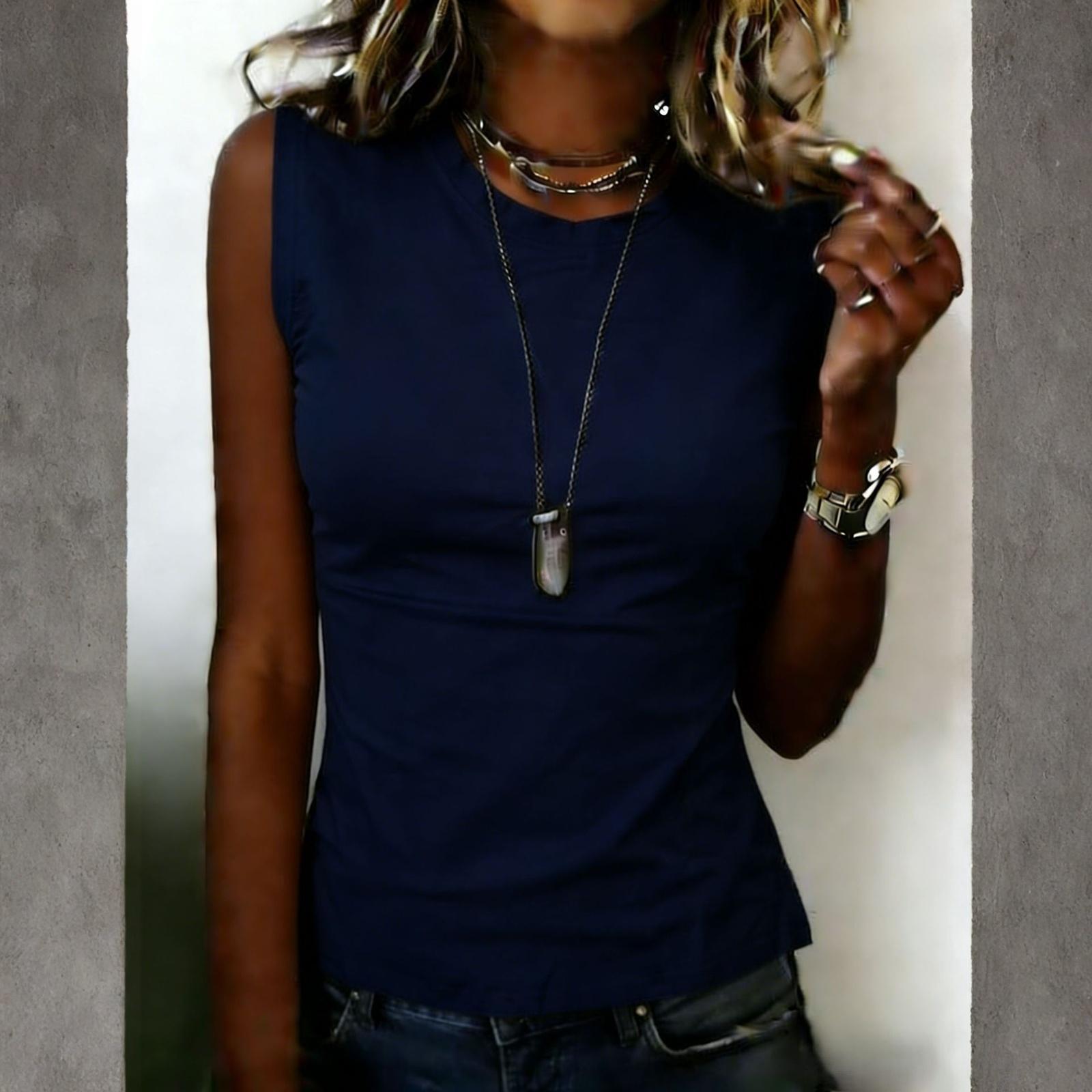 

Women’s Sleeveless Crew Neck Fitted Basic Tank Top Soft Stretchy Pullover Casual Solid Shirt for Daily Wear Layering XL